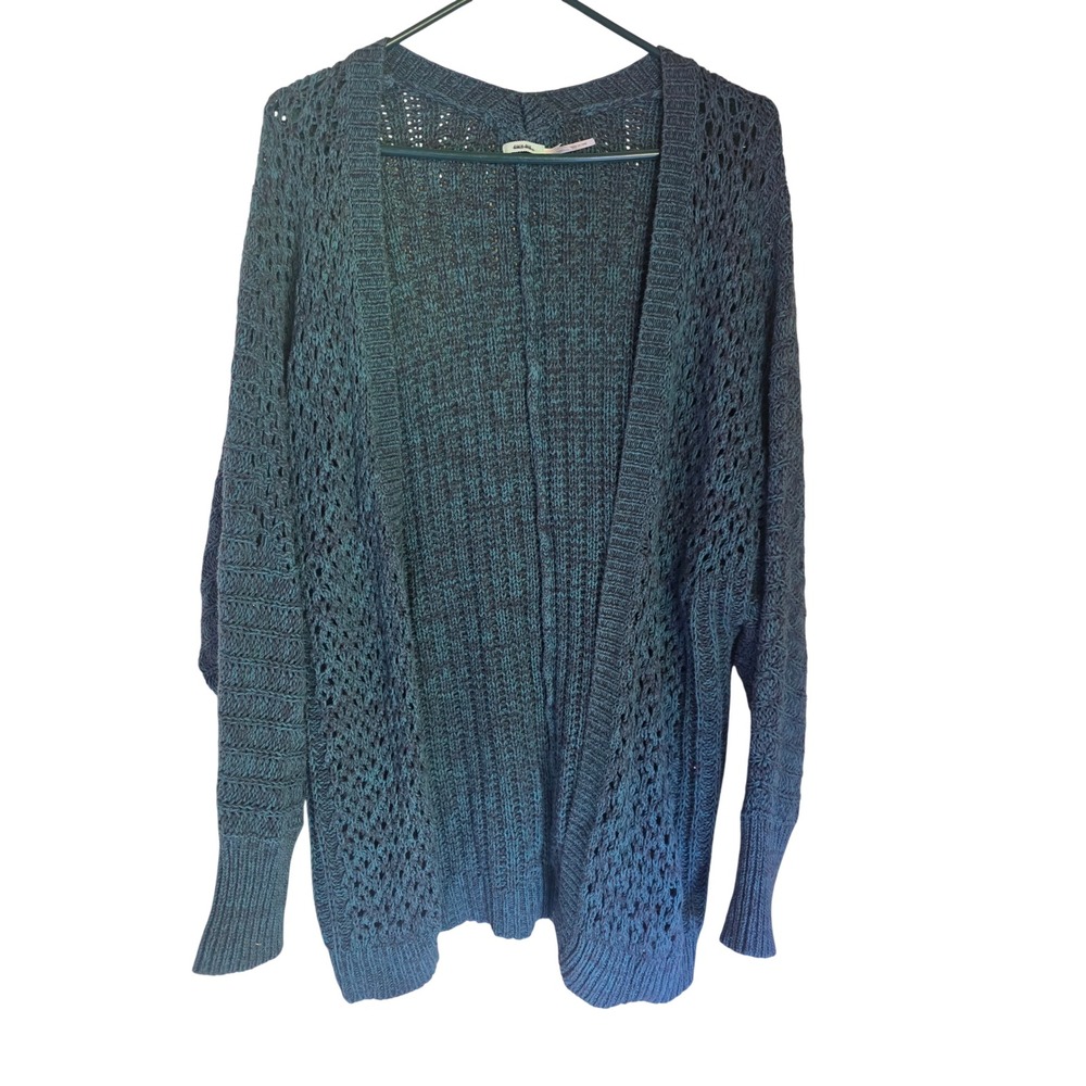 Kimchi Blue Womens Small Teal Marled Pointelle Open Front Cardigan Sweater Boho